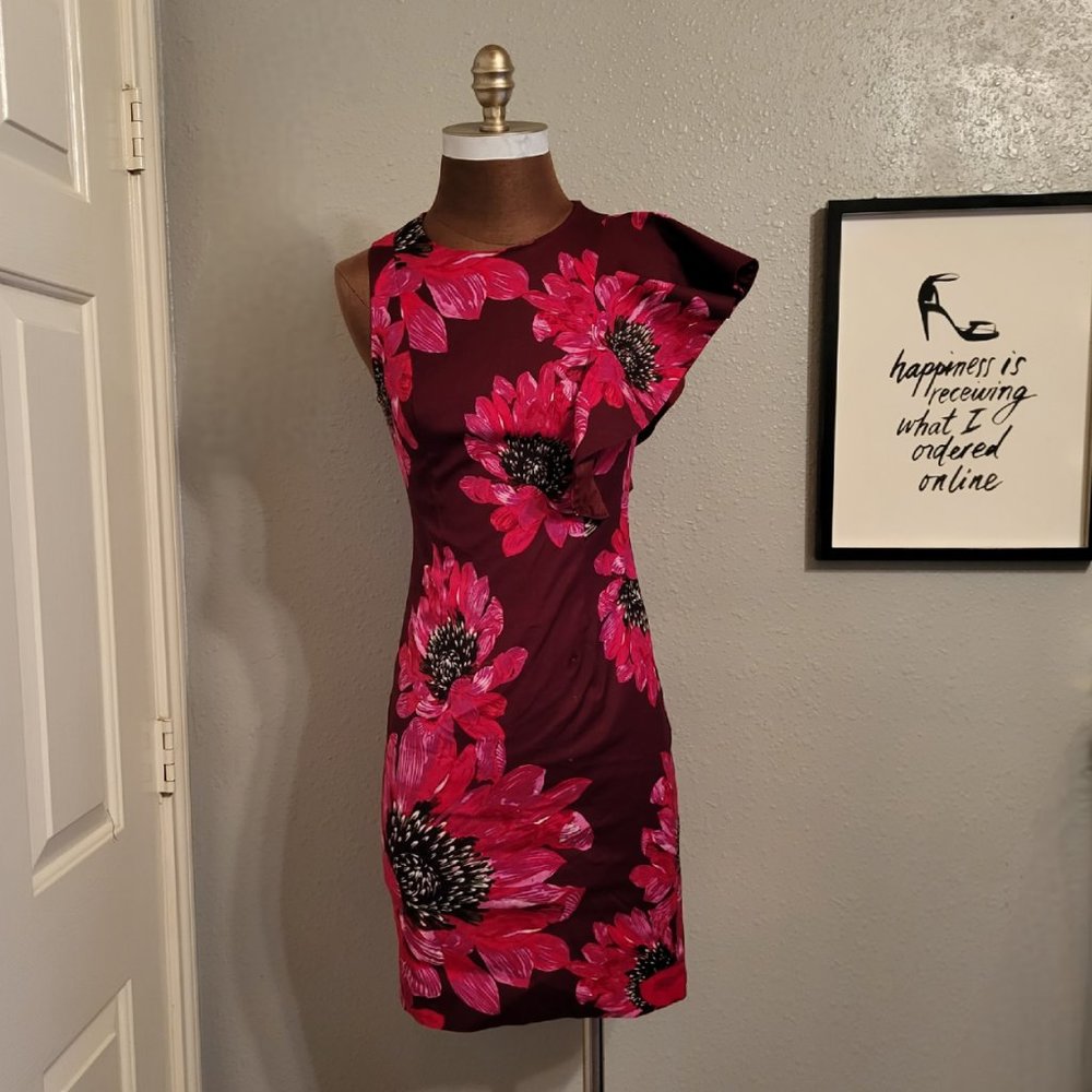 Trina Turk Floral Ruffle Shoulder Dress